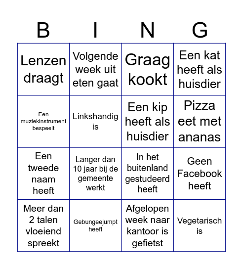 BO Bingo! Zoek een collega die... Bingo Card