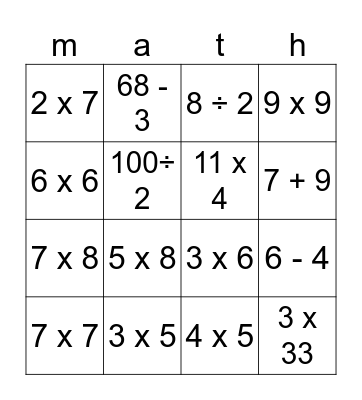 Chinese Numbers Bingo Card