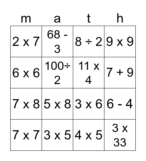 Chinese Numbers Bingo Card