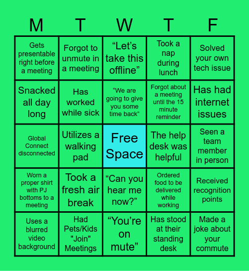 WFH BINGO Card