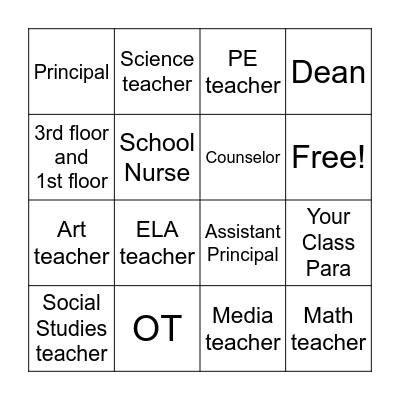 Back to School Bingo Card