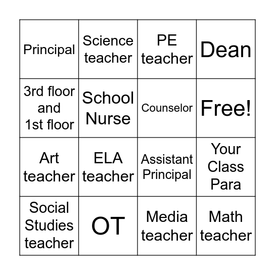 Back to School Bingo Card