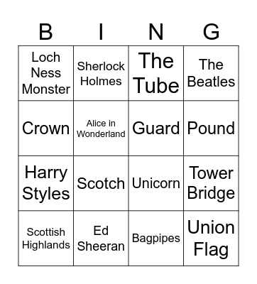 THE UK Bingo Card
