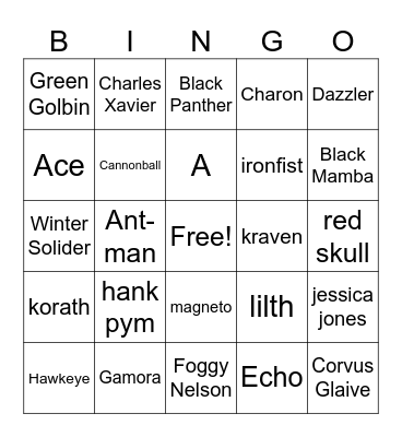 Marvel Bingo Card