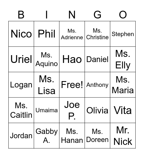 Getting to Know You Bingo Card