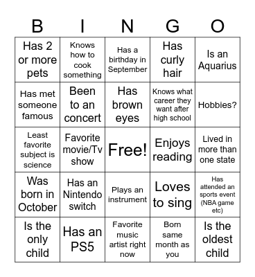 People BINGO Card