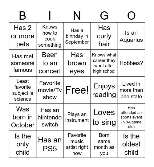 People BINGO Card