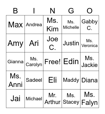 Getting to Know You Bingo Card