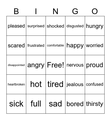 Feelings Bingo Card