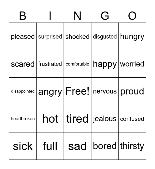 Feelings Bingo Card