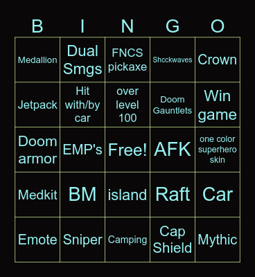 Fortnite Bingo Card