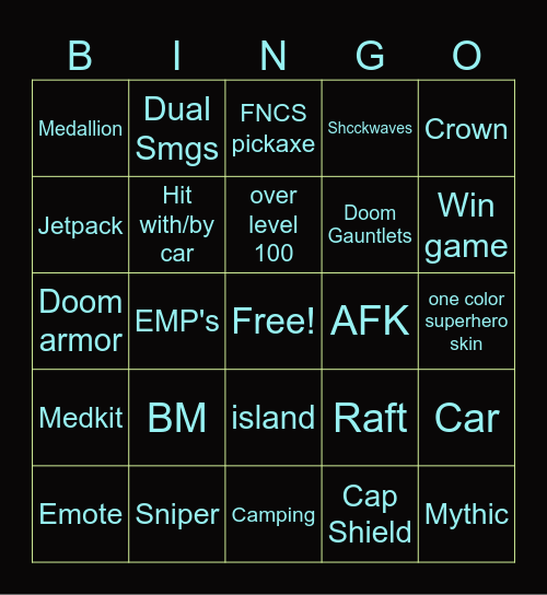 Fortnite Bingo Card