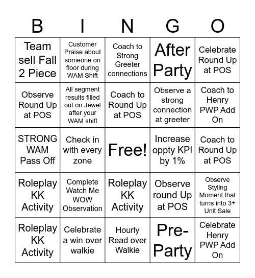 WAM Walk Bingo Card