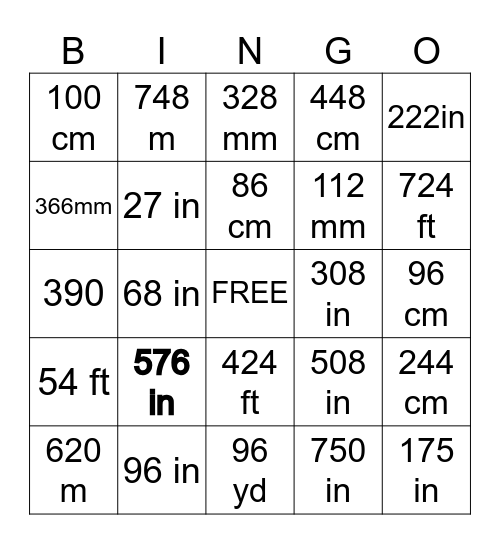 Surface Area Bingo Card