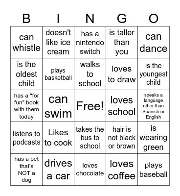 Get to Know You Bingo Card