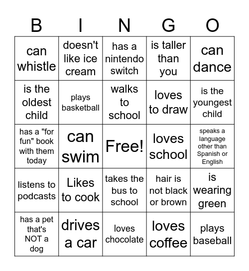 Get to Know You Bingo Card