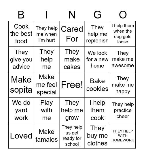 Grandparents' Day Bingo Card