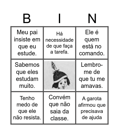 Orações Subordinadas Substantivas Bingo Card