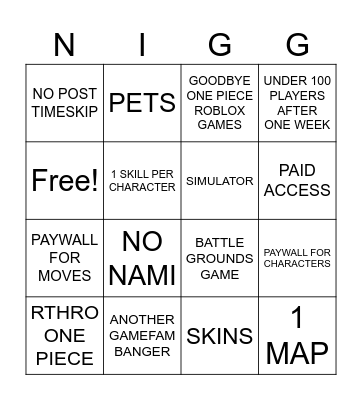 ROBLOX ONE PIECE COLLAB Bingo Card