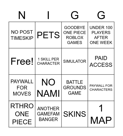 ROBLOX ONE PIECE COLLAB Bingo Card