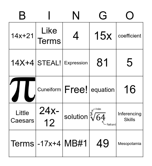 Math Bingo 9/6/24 Bingo Card