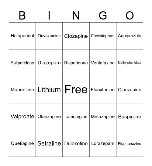 Cegil Bingo (Obat gangguan mental/Psikofarmaka) Bingo Card