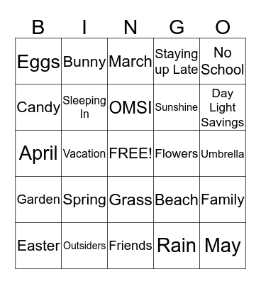 Happy Spring! Bingo Card