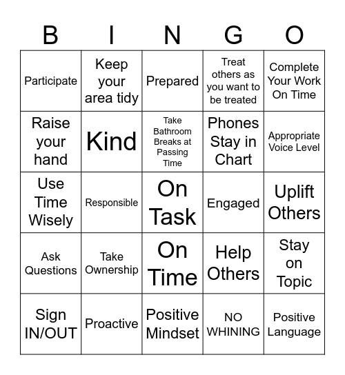 PAR: Proactive- Accountable- Responsible Bingo Card