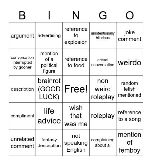 R34 comments Bingo Card