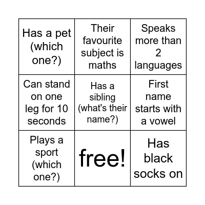 Find a classmate that.... Bingo Card