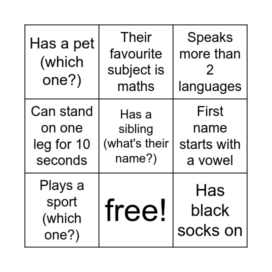 Find a classmate that.... Bingo Card