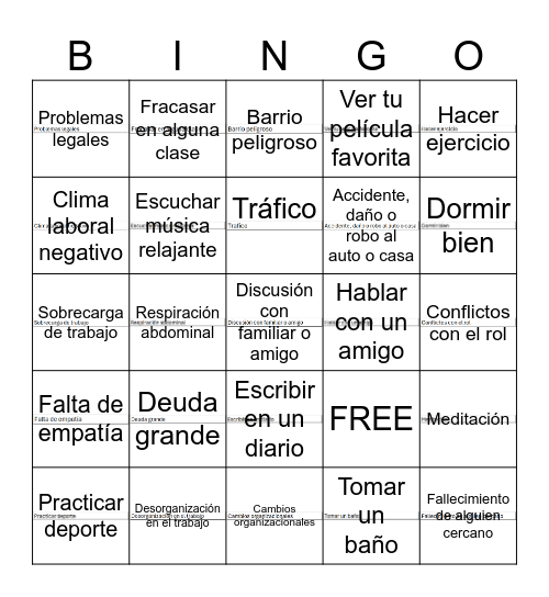 BINGO DE ESTRÉS Bingo Card