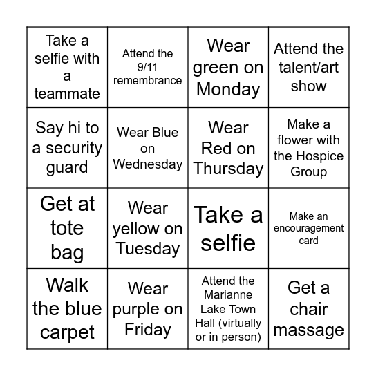 Employee Appreciation Week Bingo Card