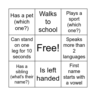 first day of class Bingo Card