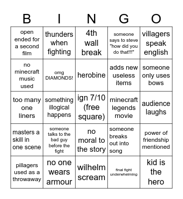 minecraft Bingo Card