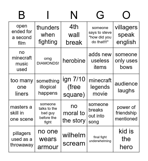 minecraft Bingo Card