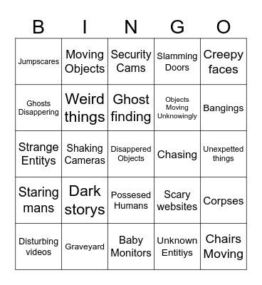 Scary bingo Card