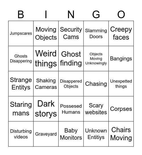 Scary bingo Card