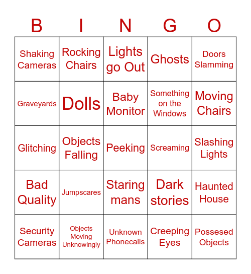 Scary Bingo Card