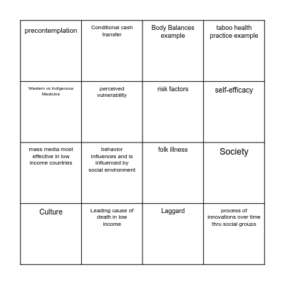 Culture and Behavior Bingo Card