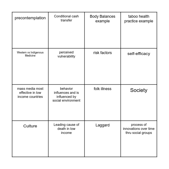 Culture and Behavior Bingo Card