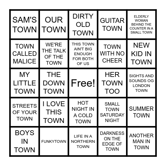 TOWN Bingo Card