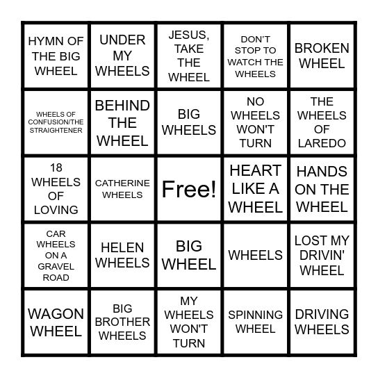 WHEELS Bingo Card