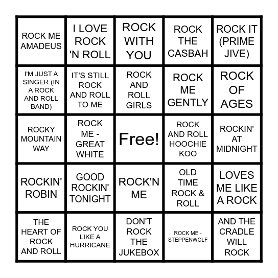 ROCK Bingo Card