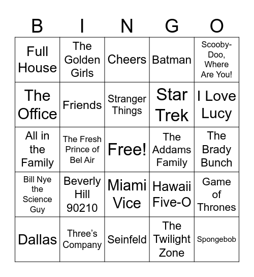 Name that Theme Song Bingo Card