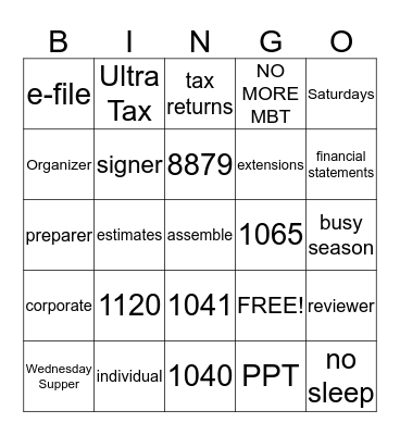 Tax Season Bingo Card