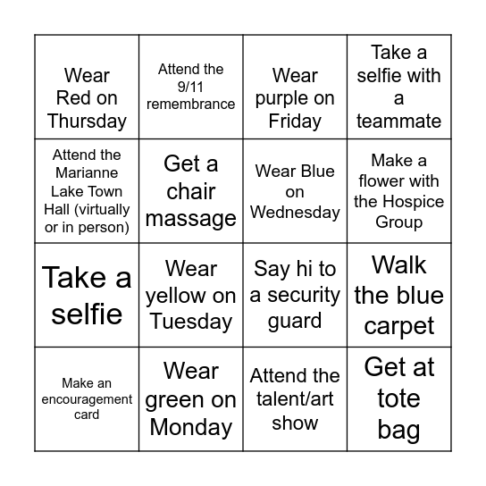 Employee Appreciation Week Bingo Card