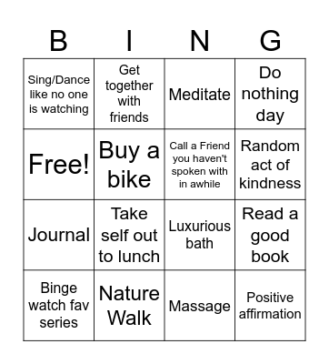 Self-Care Bingo Card