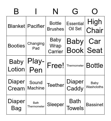 Baby Shower Bingo Card