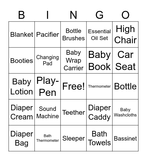 Baby Shower Bingo Card